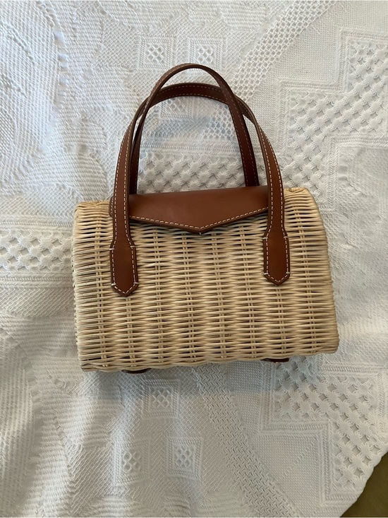J. Crew Handbags - J. Crew Woven Rattan Tote with Brown Leather Trim